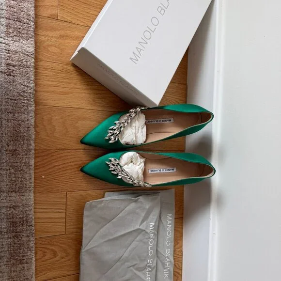 Nadira Green Satin Jewel Buckle Pumps - Picture 2 of 9